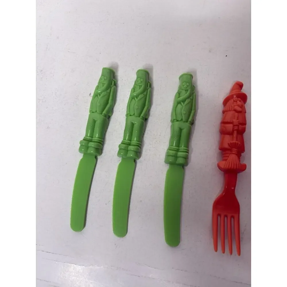Vintage Halloween Plastic Cutlery Fork Knife Frankenstein Witch Set of 7